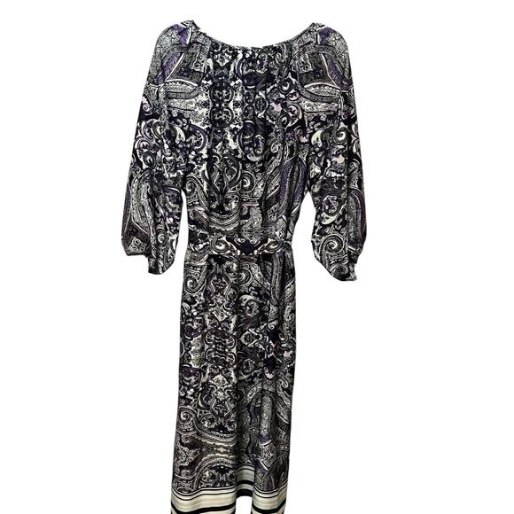 Lane Bryant Paisley Print Belted Maxi Dress Size 22 Boho 3/4 Sleeve Party Satin - Picture 4 of 8